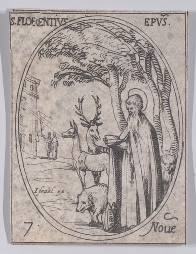 S. Florent, évêque (St. Florentius, Bishop), November 7th, from "Les Images De Tous Les Saincts et Saintes de L'Année" (Images of All of the Saints and Religious Events of the Year) by Jacques Callot, print, 1636