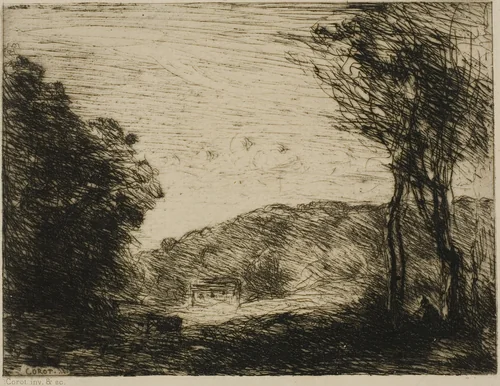 Wooded Countryside by Jean-Baptiste-Camille Corot, print, 1866