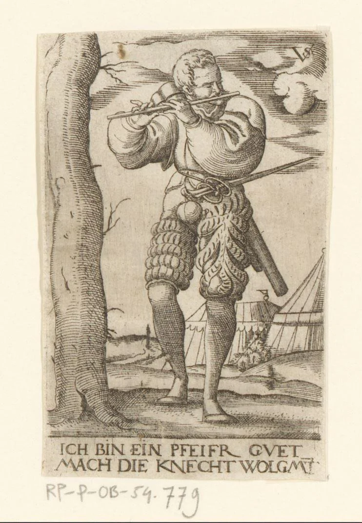 Soldaat met een fluit by Unknown, print, 1524-1562