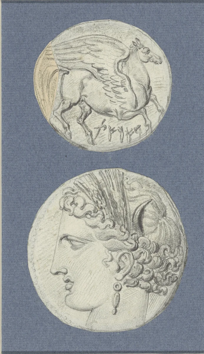 Steigerende Pegasus met inscriptie by Achille Devéria, drawing, 1825-1857