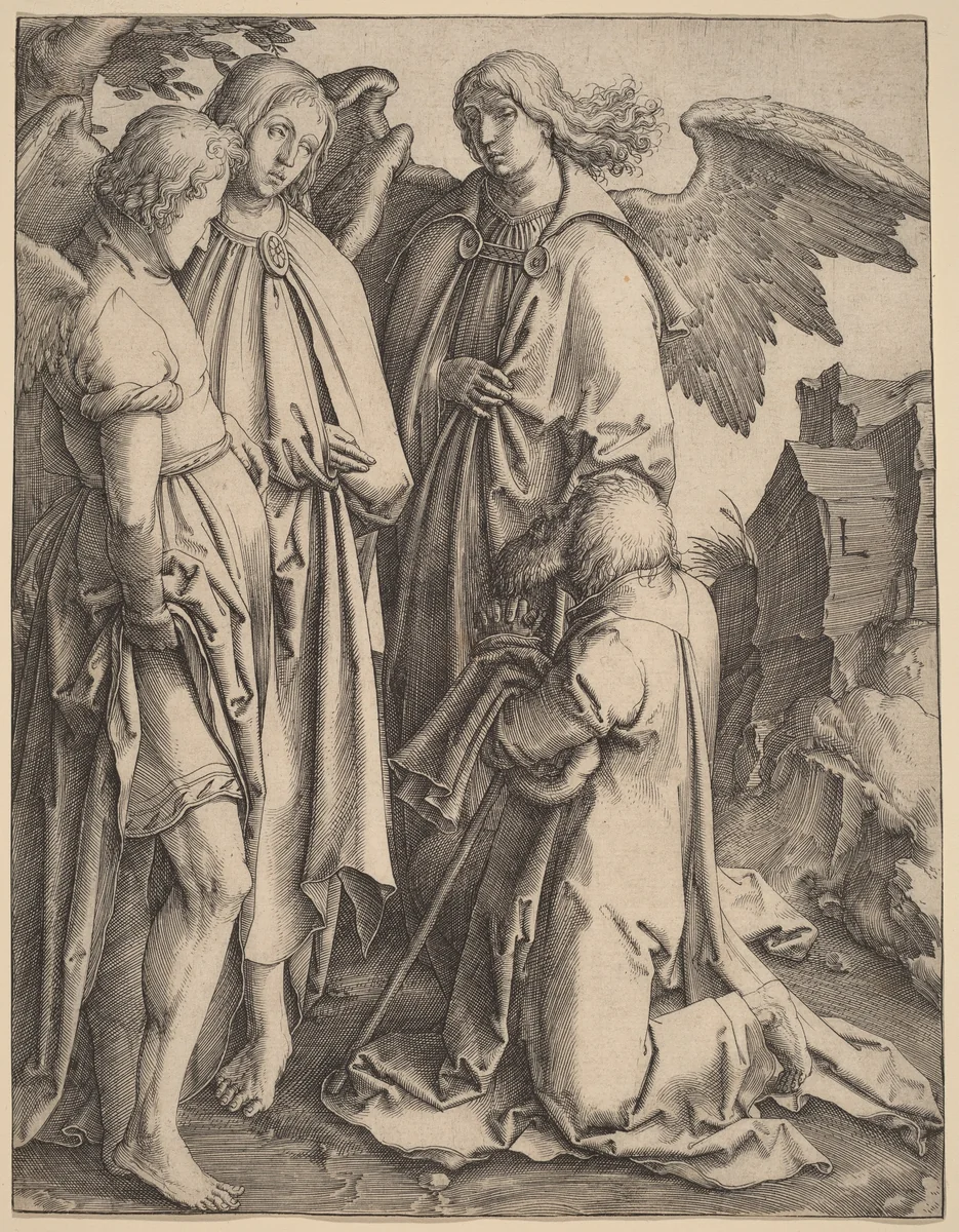 Abraham and the Three Angels by Lucas van Leyden, print, 1513