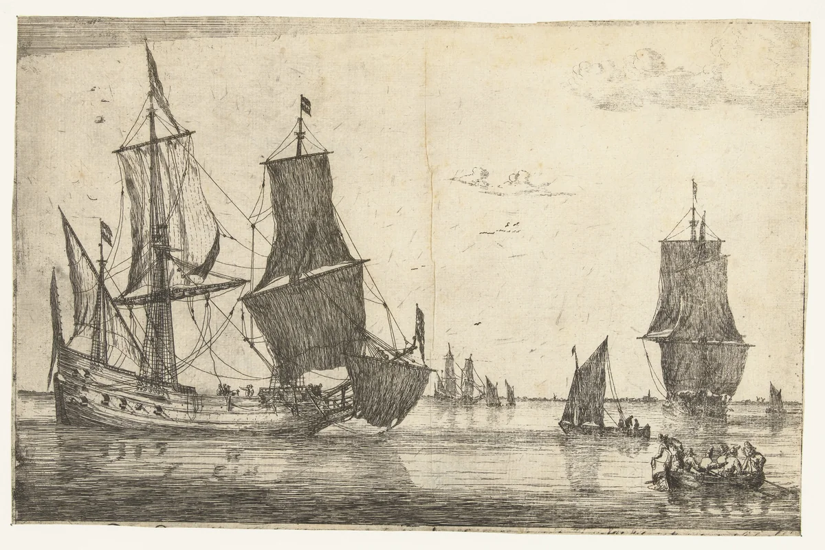 Binnenwater met een fluitschip by Reinier Nooms, print, 1650-1664