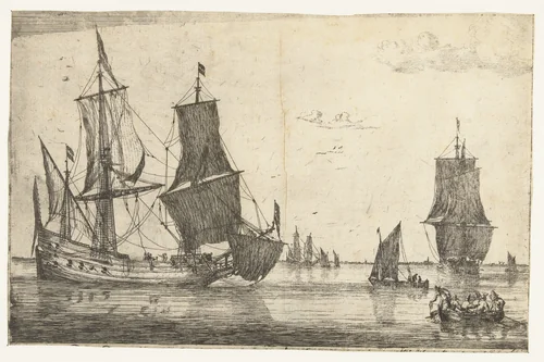 Binnenwater met een fluitschip by Reinier Nooms, print, 1650-1664