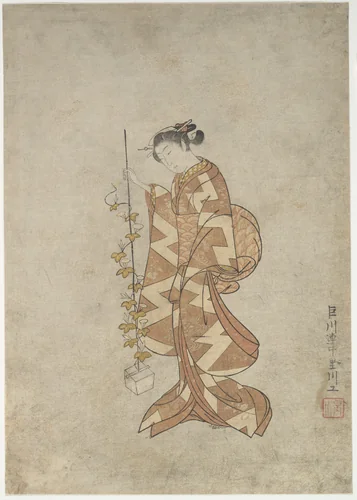 Modern Representation of the Poetess Kaga no Chiyo by Suzuki Harunobu (鈴木春信), print, 1755-1775
