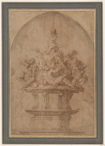 Design for a Fountain with River Gods and Nymphs by Giorgio Vasari, drawing, 1511-1574