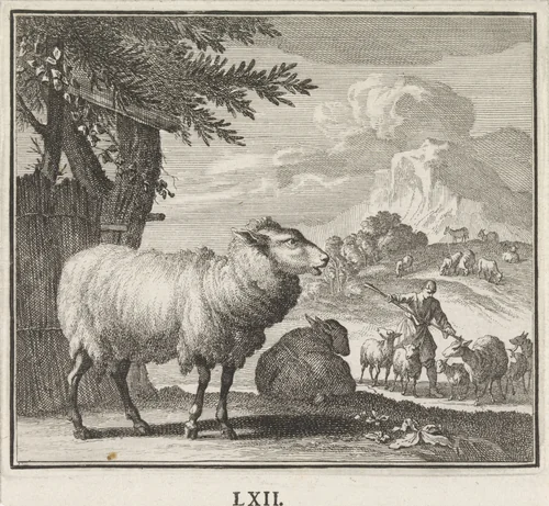 Embleem: schaap by Caspar Luyken, print, 1700