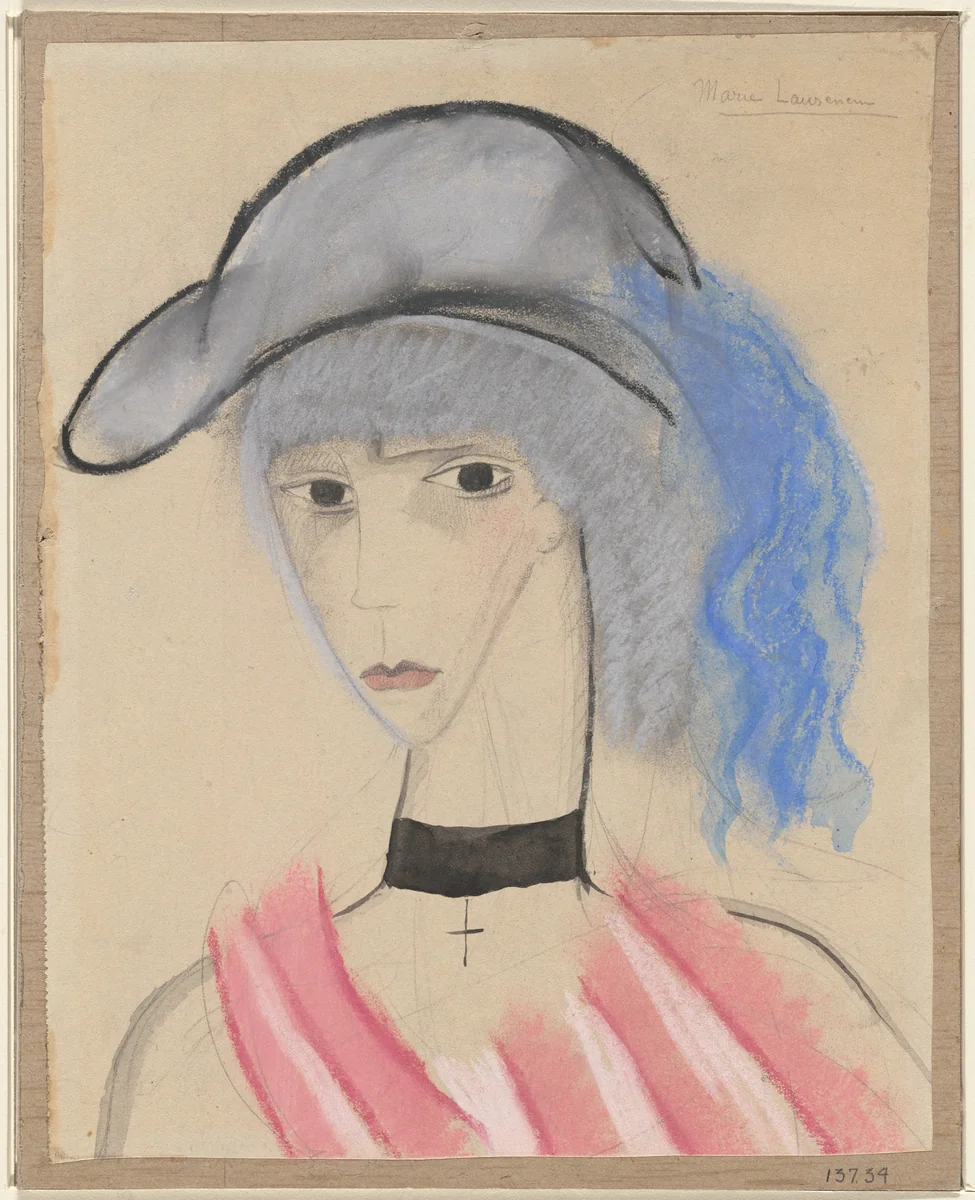 The Blue Plume (Tête de femme avec une plume bleue) by Marie Laurencin, drawing, 1914
