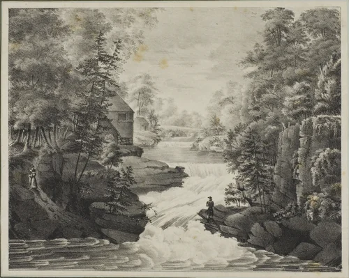 Landscape with Waterfall by Pendleton's Lithography, print, 1800-1899