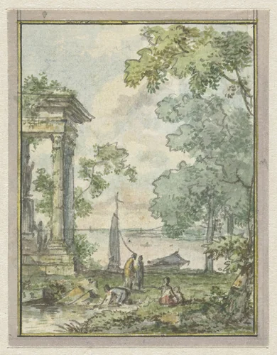 Landschap met tempelruïne by Jurriaan Andriessen, drawing, 1752-1819