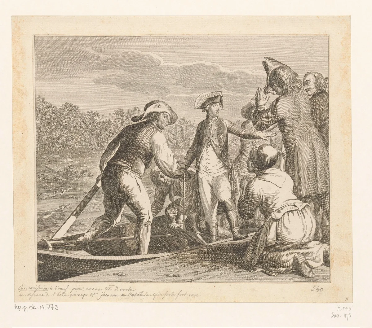 Hertog Leopold von Braunschweig gaat zijn dood in de Oder tegemoet by Daniel Nikolaus Chodowiecki, print, 1785
