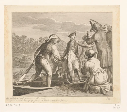 Hertog Leopold von Braunschweig gaat zijn dood in de Oder tegemoet by Daniel Nikolaus Chodowiecki, print, 1785