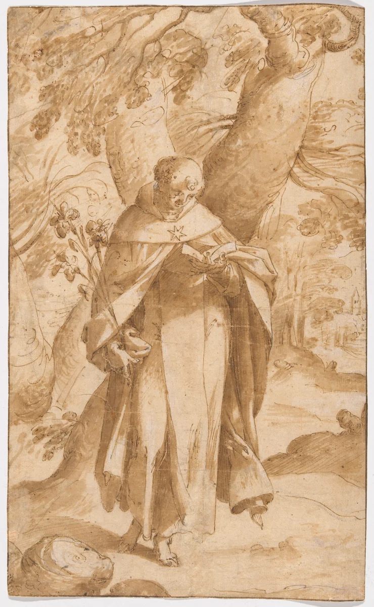 Saint Dominic Reading by Bartholomaeus Spranger, drawing, 1568-1578