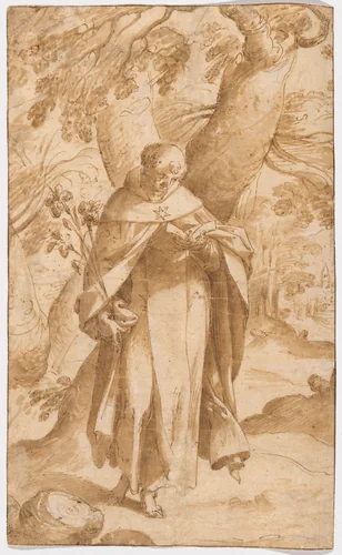 Saint Dominic Reading by Bartholomaeus Spranger, drawing, 1568-1578