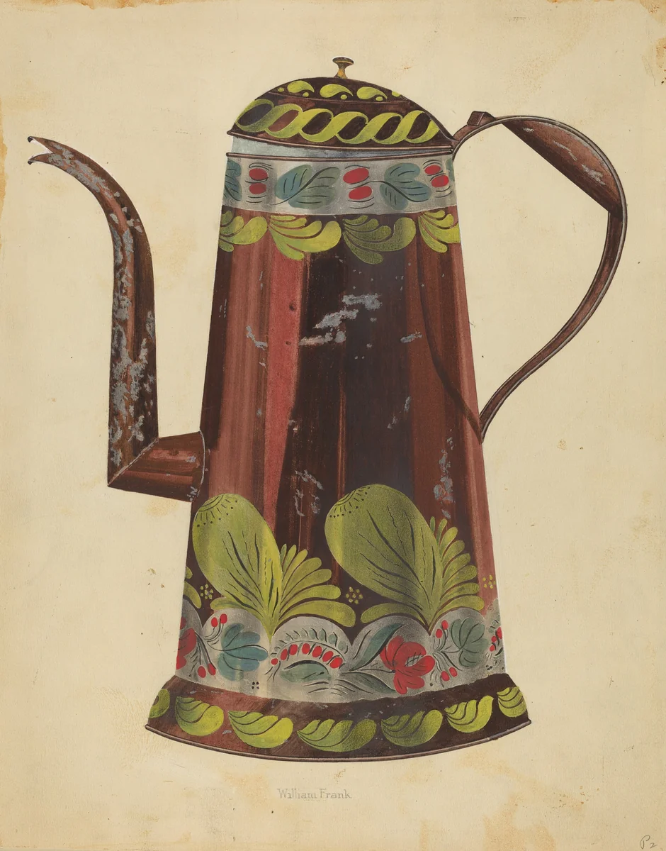 Toleware Tin Coffee Pot by William Frank, index of american design, 1937