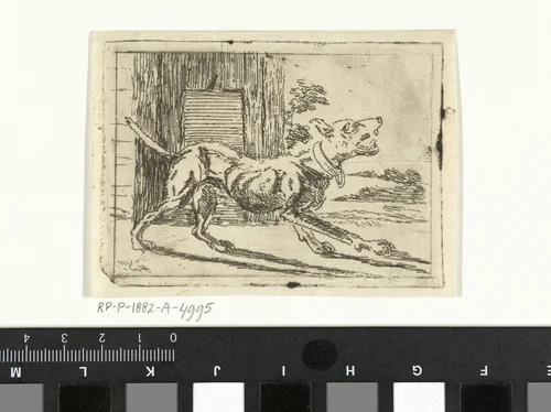 Blaffende hond bij hok by Jan Dasveldt, print, 1780-1855