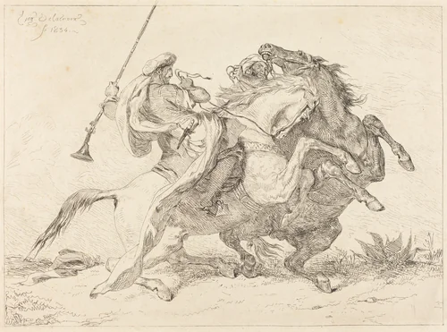 Encounter of the Moorish Horsemen (Rencontre de Cavaliers Maures) by Eugène Delacroix, print, 1834