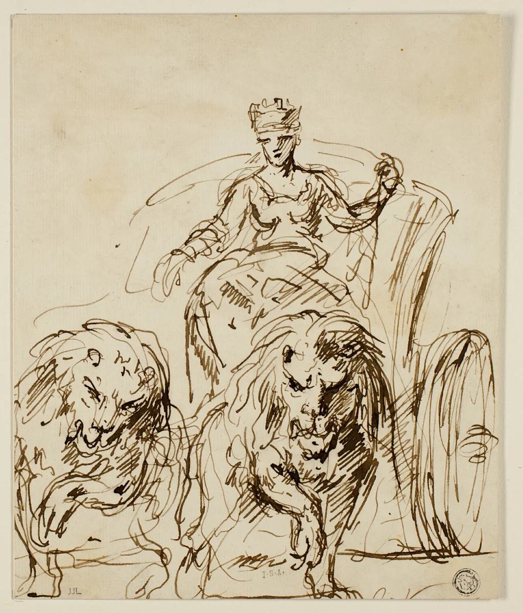 Cybele on Chariot Drawn by Lions by John Vanderbank, drawing, 1728-1739