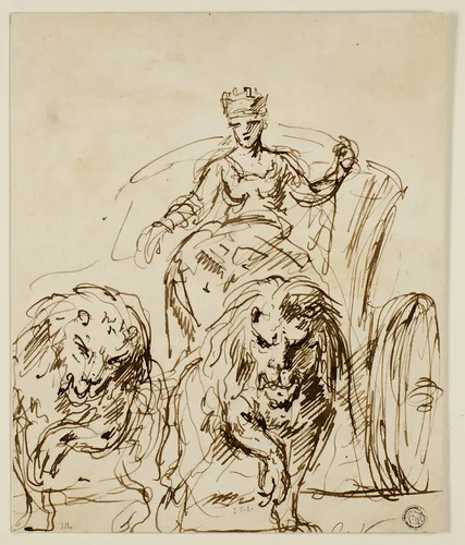 Cybele on Chariot Drawn by Lions by John Vanderbank, drawing, 1728-1739