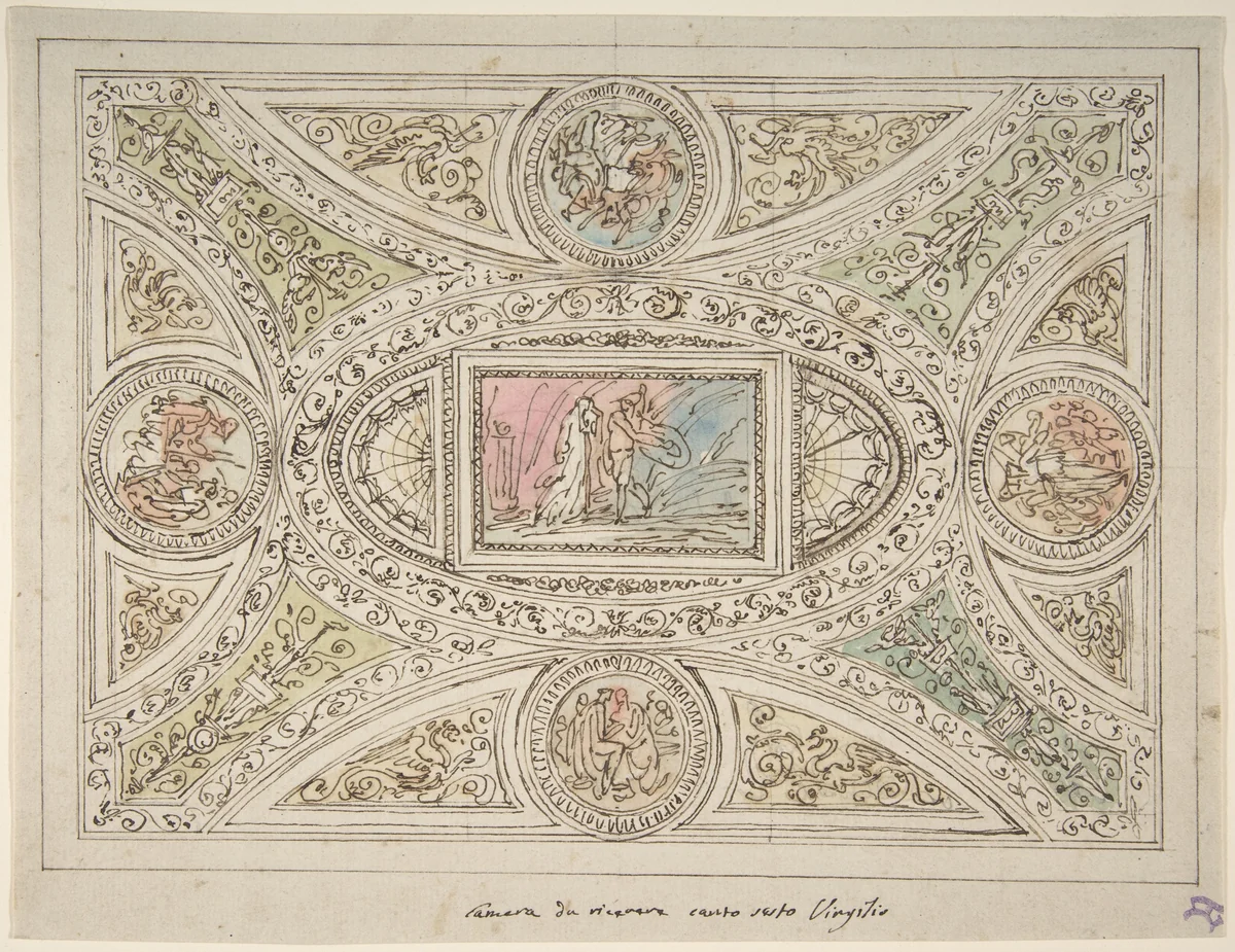 Design for a Ceiling with Decoration Related to Virgil's Sixth Canto by Felice Giani, drawing, 1758-1823