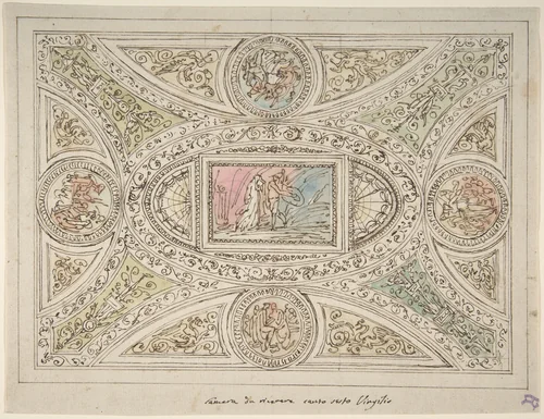 Design for a Ceiling with Decoration Related to Virgil's Sixth Canto by Felice Giani, drawing, 1758-1823