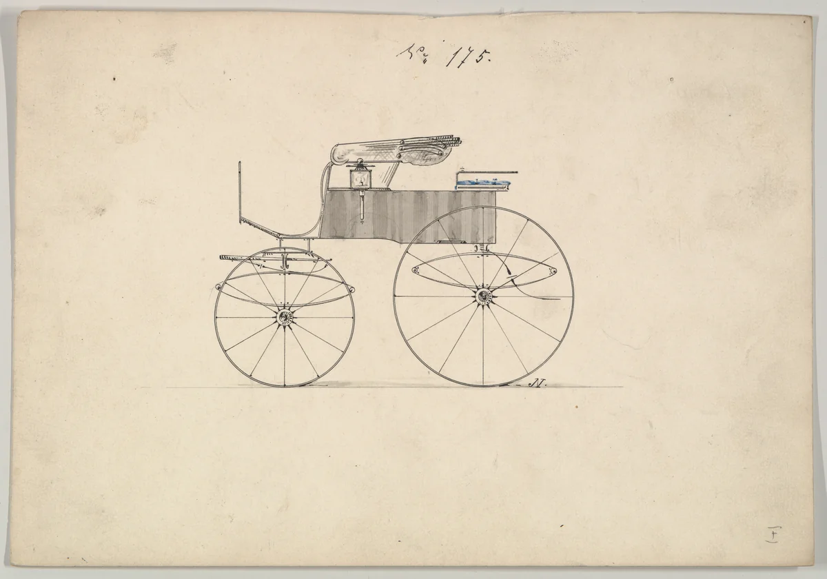 Design for Stanhope Phaeton, no. 175 by Brewster & Co., drawing, 1850-1874