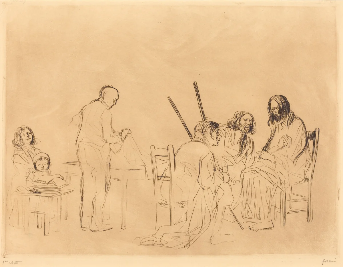 Avant le repas à Emmaus (1ère planche) (Before the Supper at Emmaus) (first plate) by Jean-Louis Forain, print, 1910