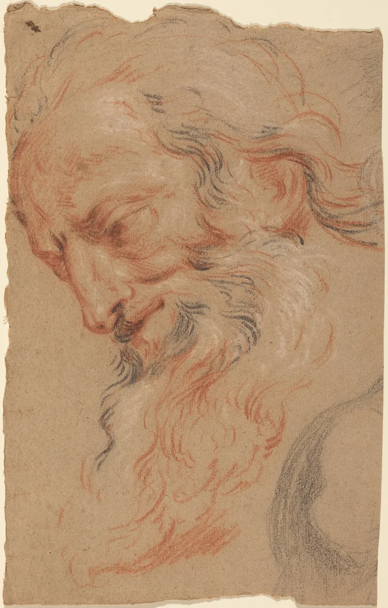 Head of an Old Man by Antoine Coypel, drawing, 1711-1721
