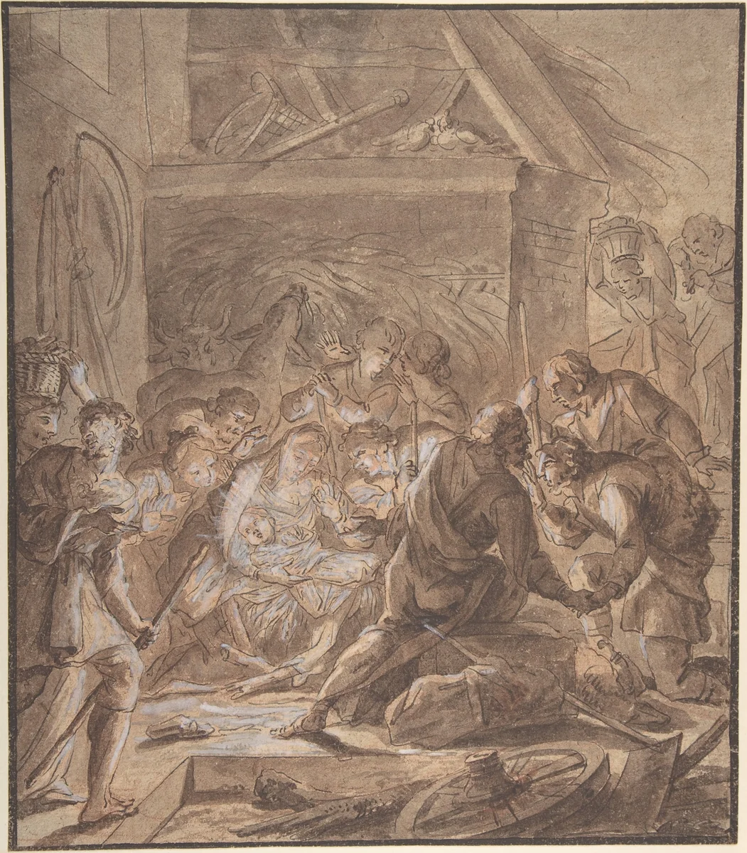 Adoration of the Shepards by Johann Daniel Preissler, drawing, 1680-1737