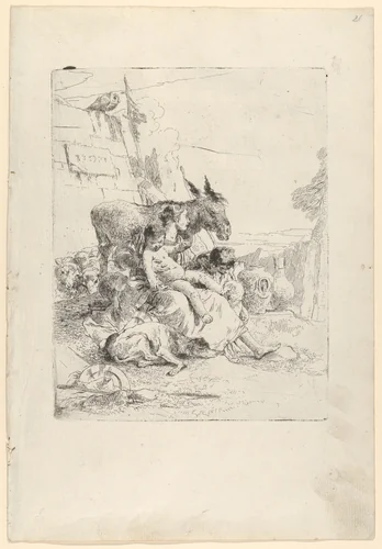 A Mother with two Children, from the Scherzi by Giovanni Battista Tiepolo, print, 1725-1780