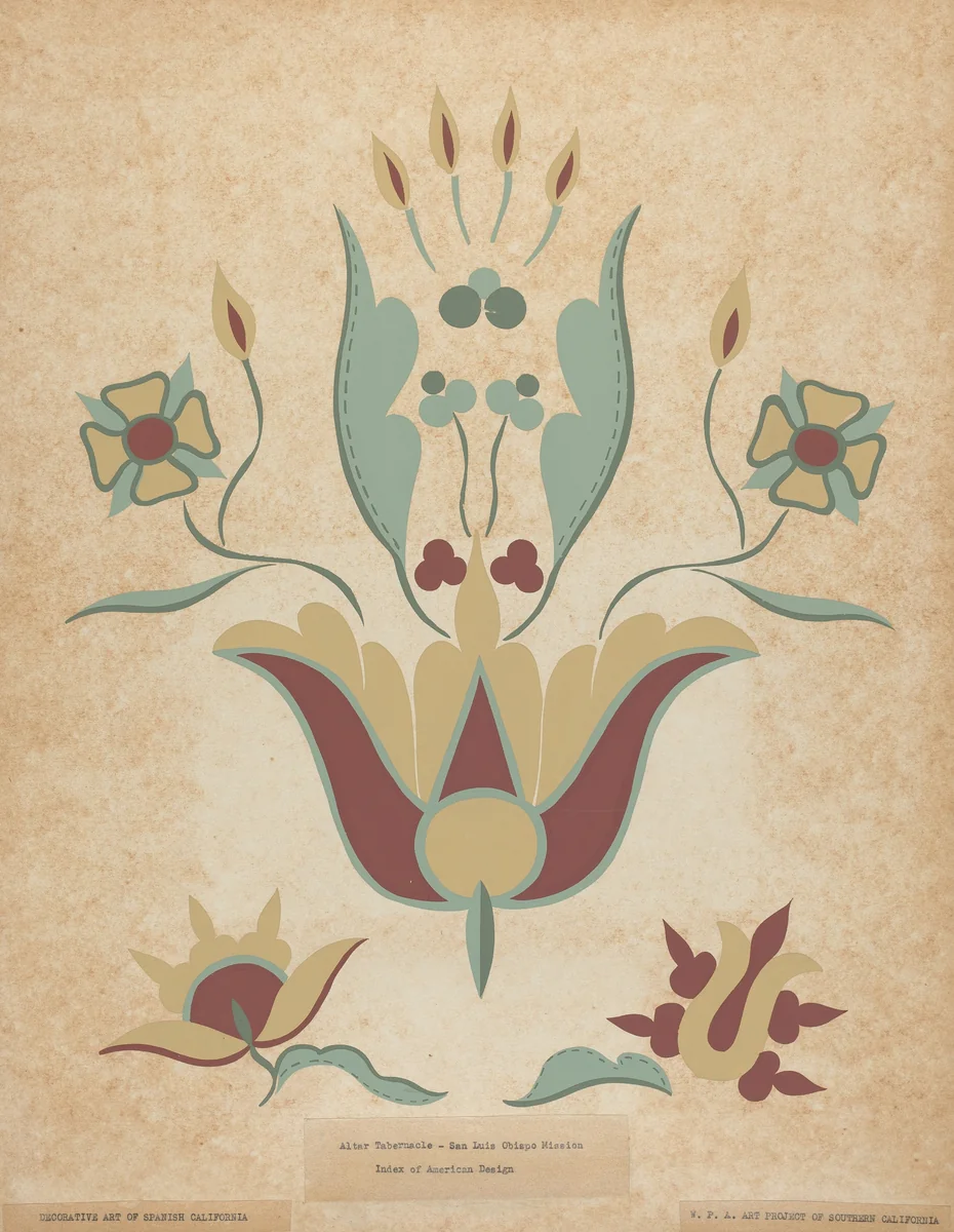 San Luis Obispo Mission Altar Tabernacle from the portfolio "Decorative Art of Spanish California" by American 20th Century, index of american design, 1935-1942