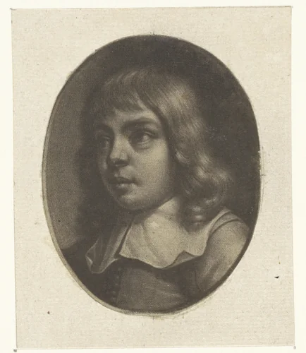Buste van een jongen in een ovaal, naar links by Wallerant Vaillant, print, 1658-1677