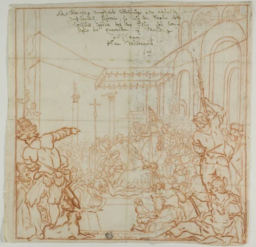 Submission of the Emperor Frederick Barbarossa to Pope Alexander III by Hieronymus Hau, drawing, 1712