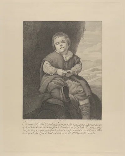 The dwarf Francisco Lezcano, called 'El Niño de Vallecas', after Velázquez by Bartolomé Vázquez, print, 1792