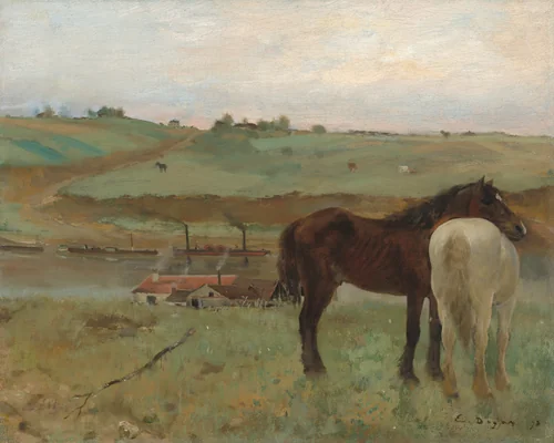 Horses in a Meadow by Edgar Degas, painting, 1871