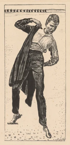 Student Putting on His Coat by Ferdinand Hodler, print, 1908