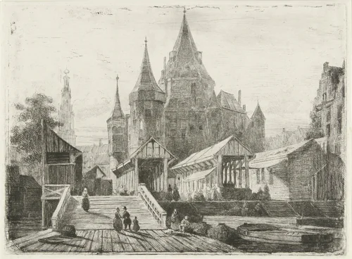Gezicht op de Nieuwmarkt te Amsterdam by Lambertus Hardenberg, print, 1849