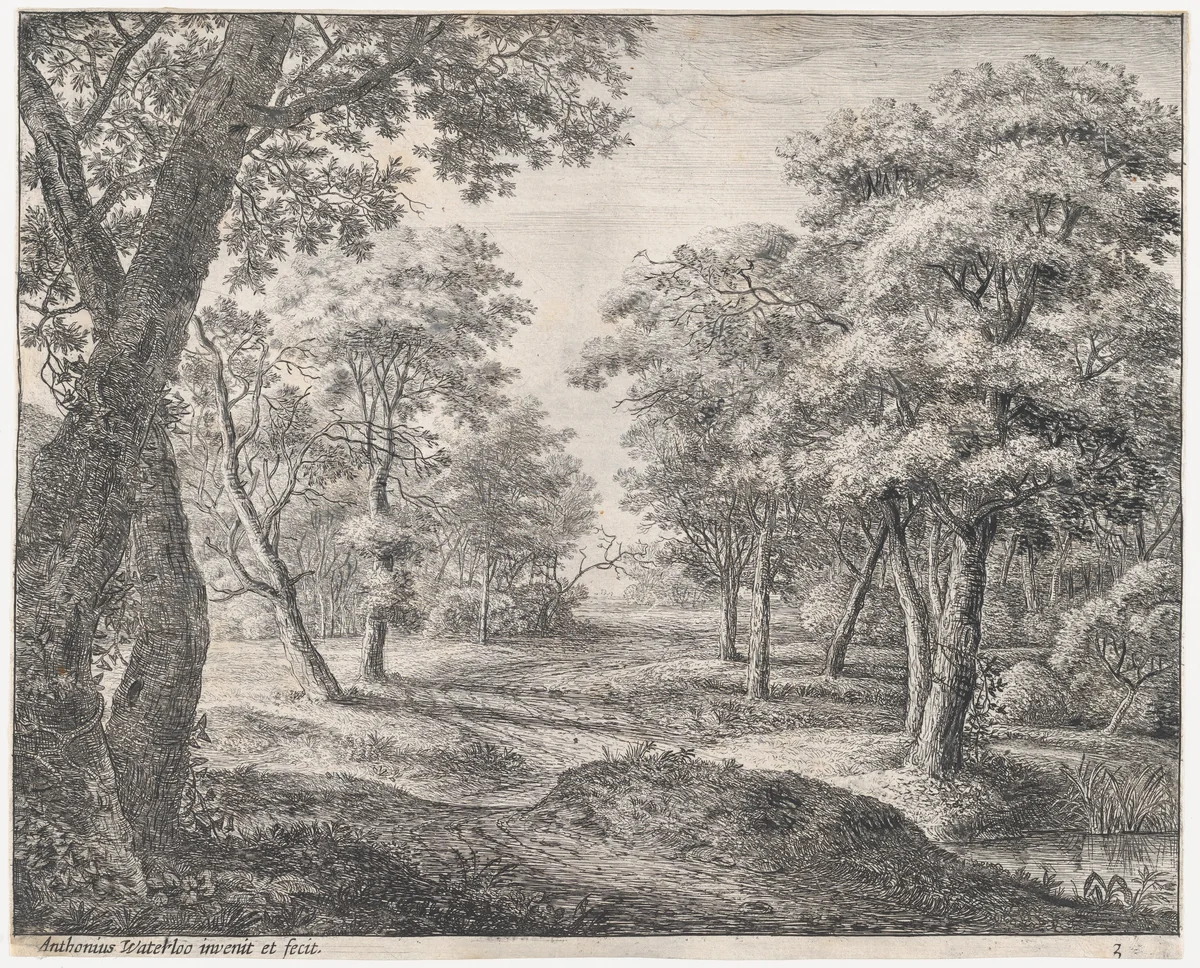 The Road Through the Woods by Anthonie Waterloo, print, 1620-1690