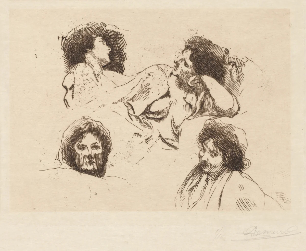 Four Heads of Women: Study for “The Happy Island” (Quatre têtes de Femmes: Étude pour “L’Ile Heureuse”) by Albert Besnard, print, 1899