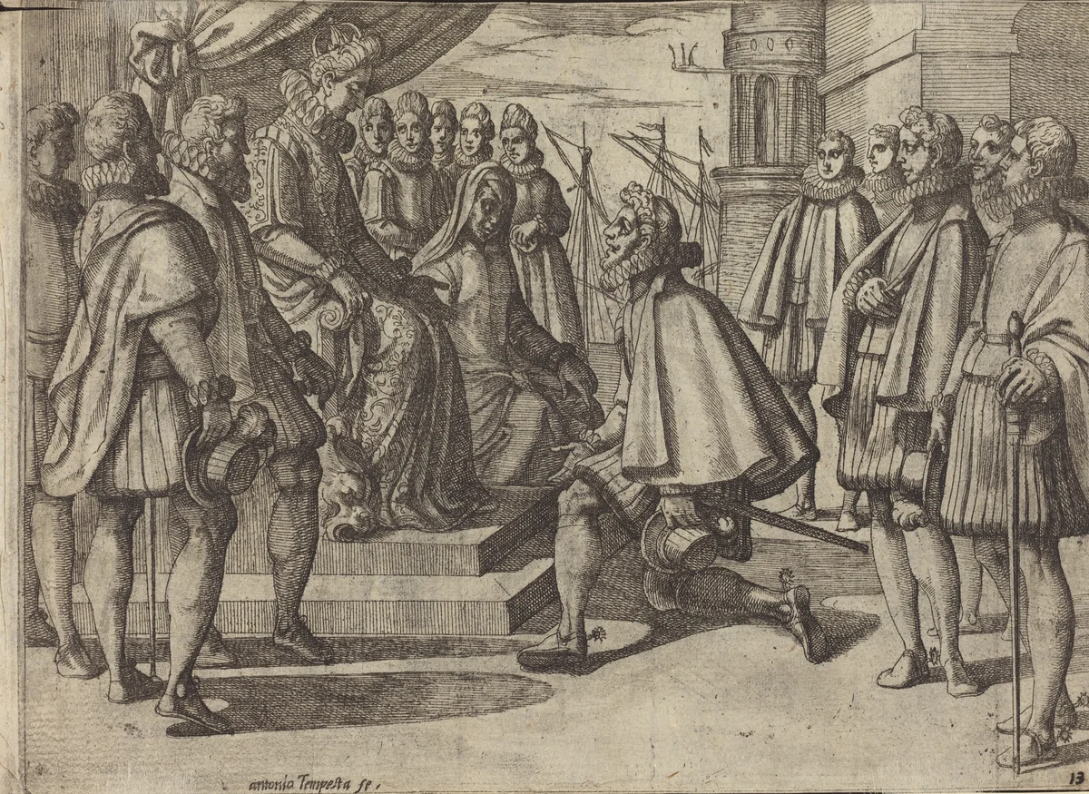 Spanish Duke Before Margaret of Austria [verso] by Antonio Tempesta, print, 1612