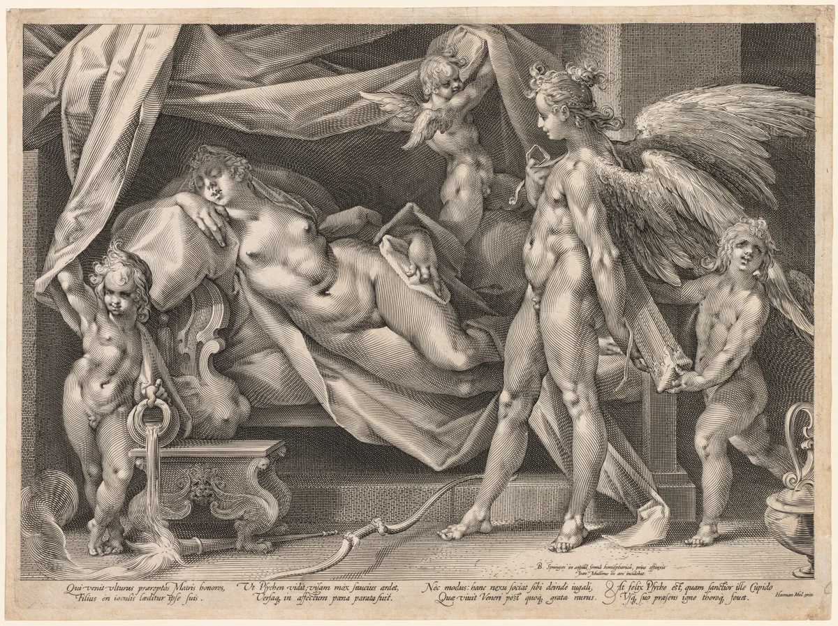 Cupid and Psyche by Jan Muller, print, 1595-1605