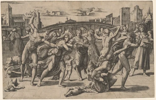 The Massacre of the Innocents by Marcantonio Raimondi, print, 1480-1534
