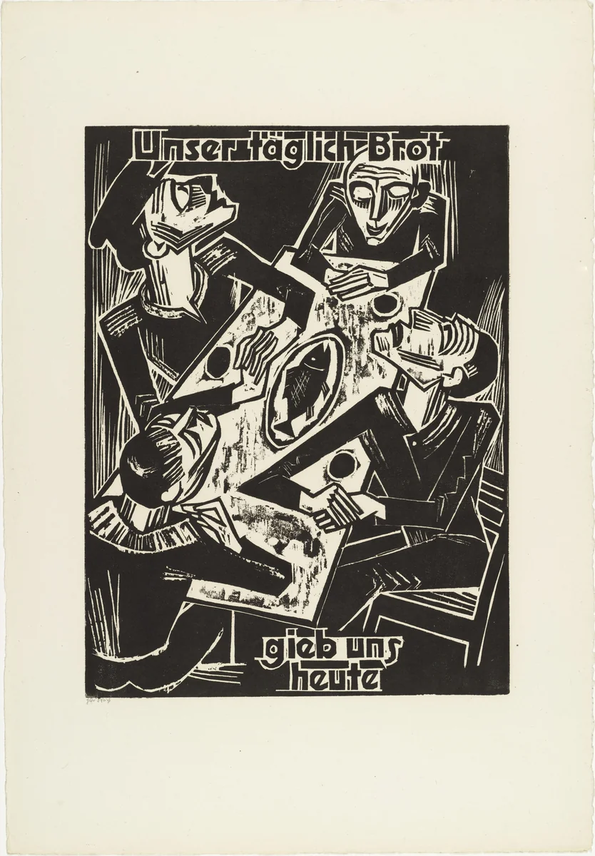 Give us this day / our daily bread (Unser täglich Brot / gieb uns heute) from The Lord's Prayer (Das Vater Unser) by Max Pechstein, print, 1921