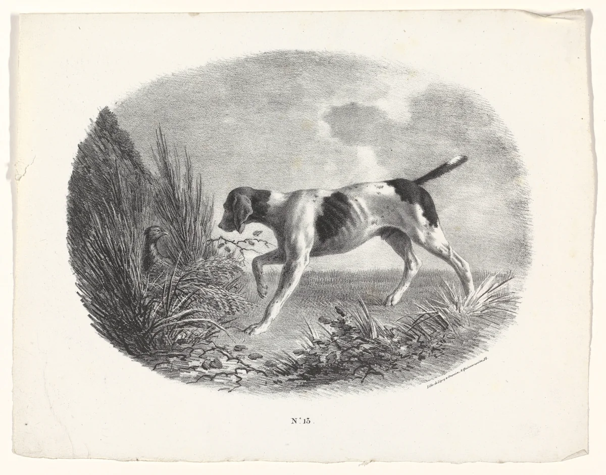 Jachthond en fazant by Carle Vernet, print, 1831-1836