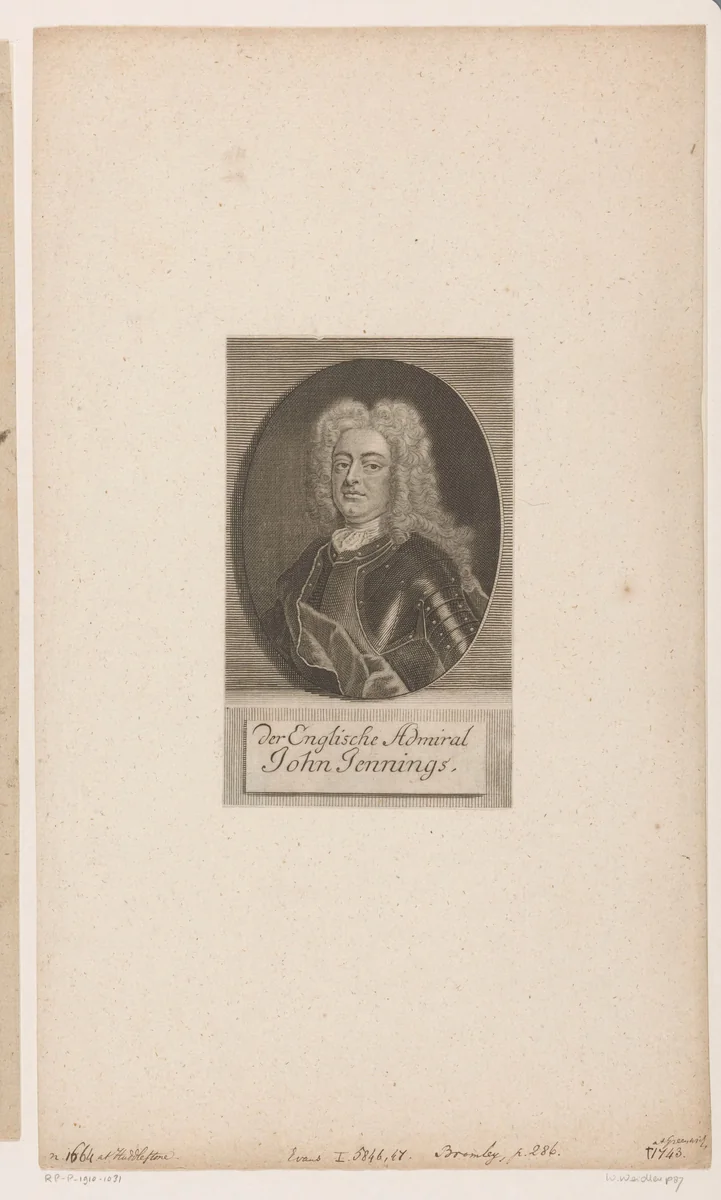 Portret van John Jennings by Martin Bernigeroth, print, 1732