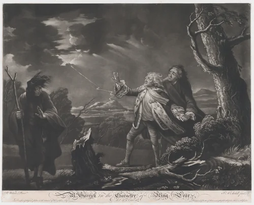 Mr. Garrick in the Character of King Lear (Shakespeare, King Lear, Act 3, Scene 1) by James McArdell, print, 1761