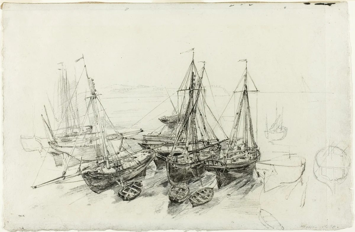 Fishing Boats at Granville by Théodore Rousseau, drawing, 1821-1852
