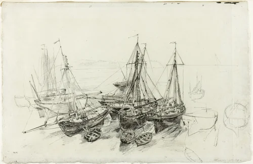 Fishing Boats at Granville by Théodore Rousseau, drawing, 1821-1852