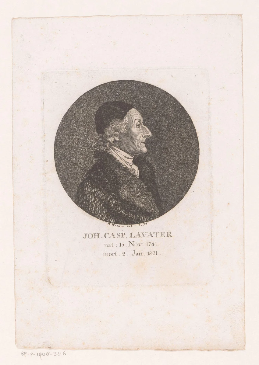 Portret van Johann Kaspar Lavater by Marquard Wocher, print, 1799