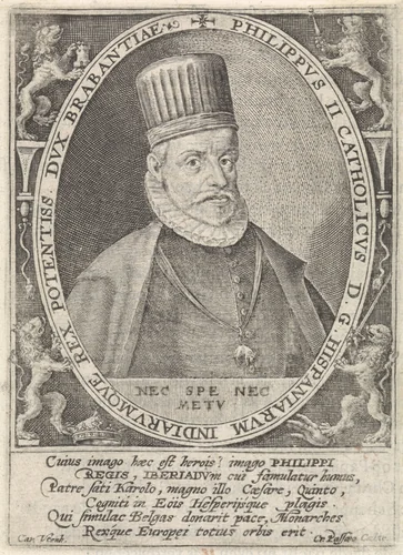 Portret van Filips II by Unknown, print, 1574-1637