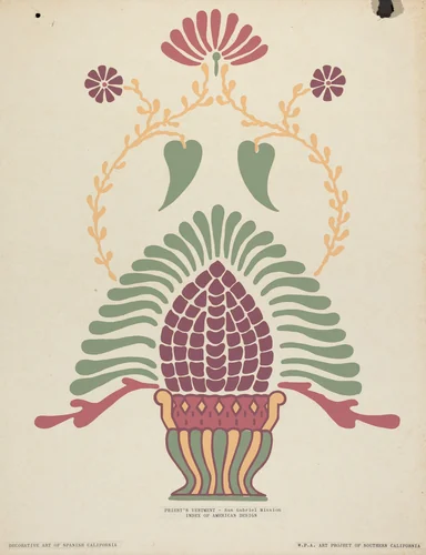 San Gabriel Mission Priest's Vestment from the portfolio "Decorative Art of Spanish California" by American 20th Century, index of american design, 1935-1942